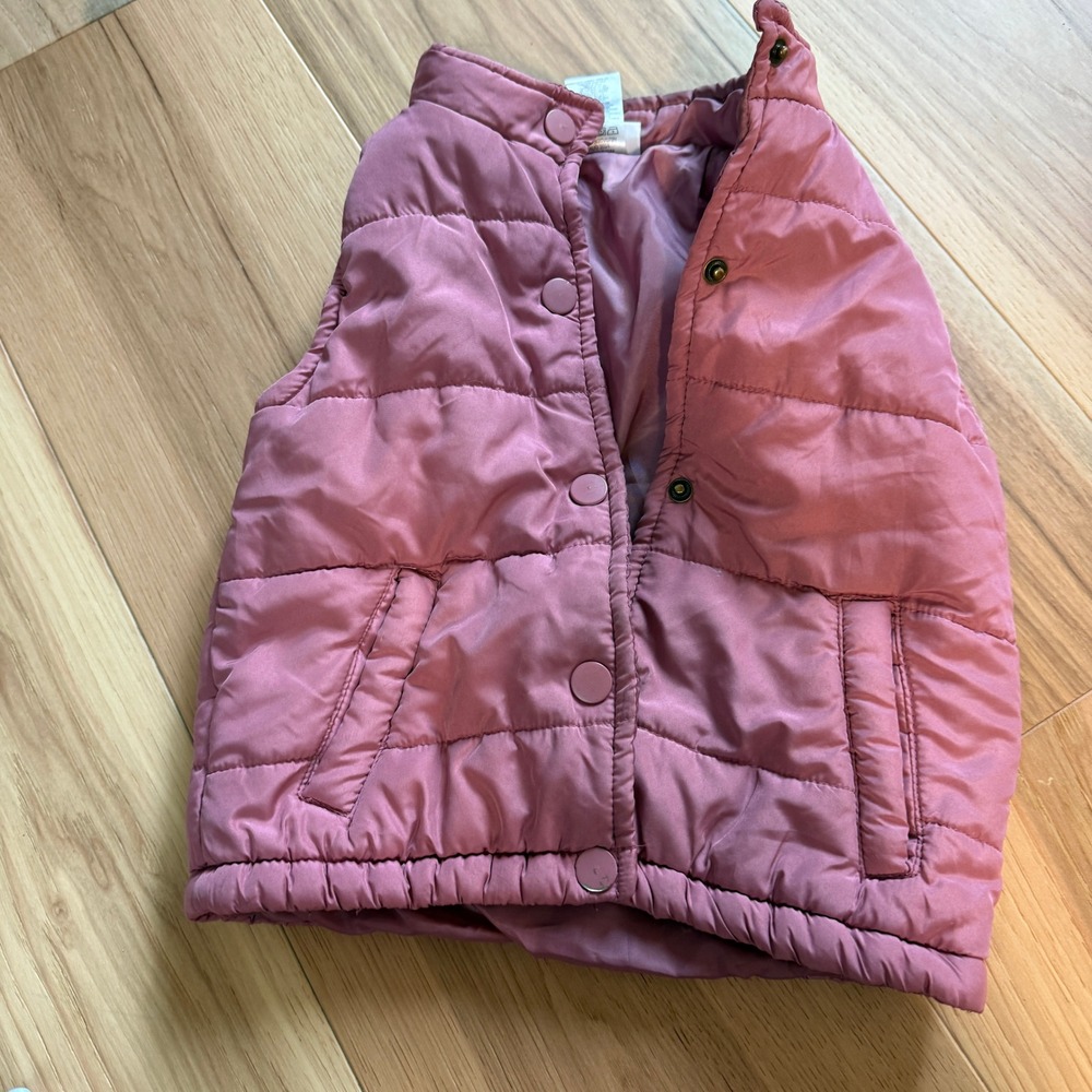 Nicole Miller Puffer Vest Kids 4T Pink Quilted Snap Front Luxury Preppy